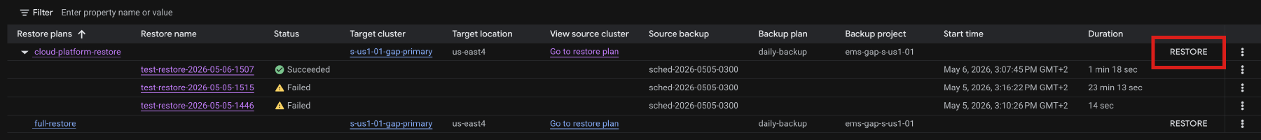 Restore configuration