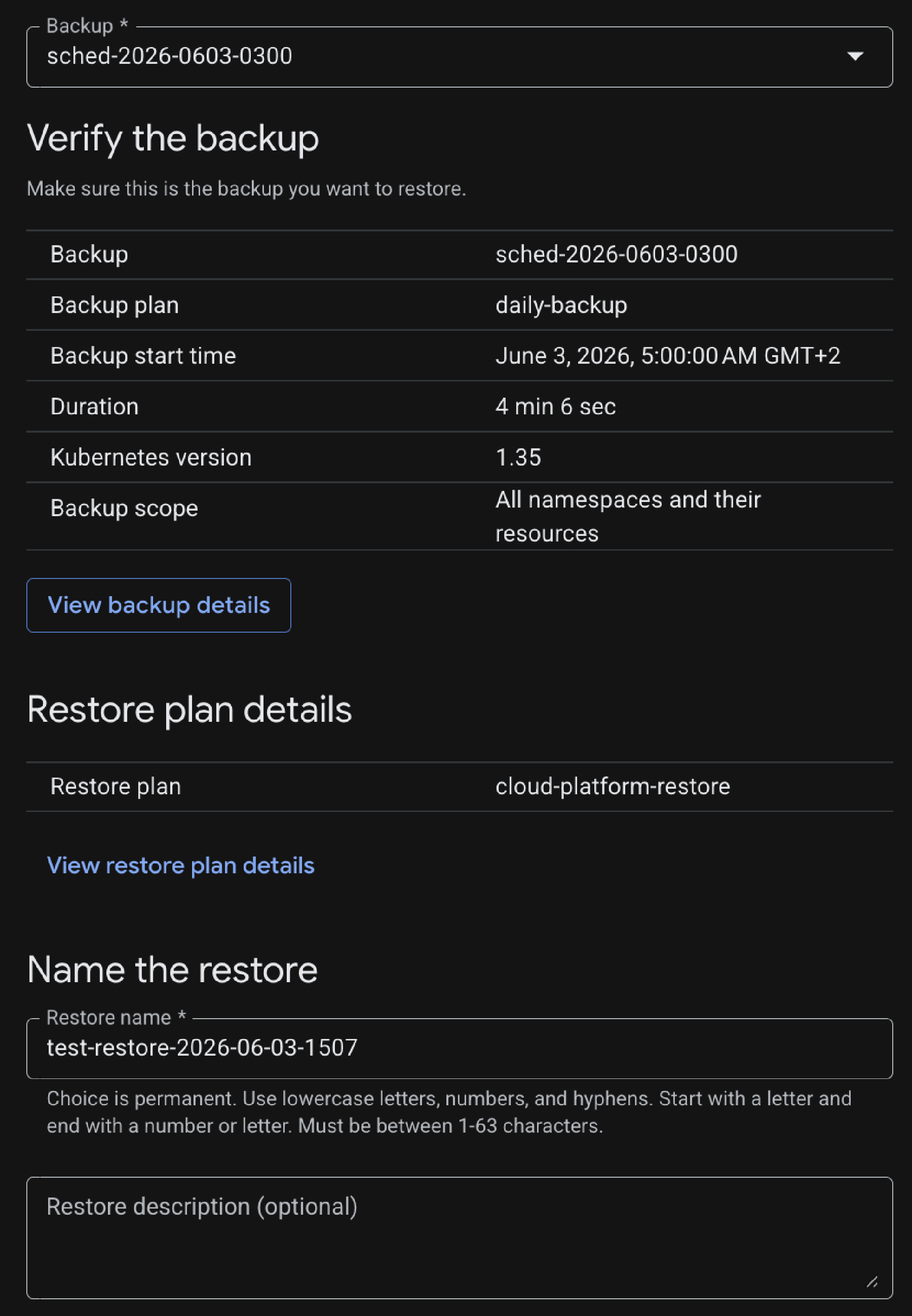 Restore configuration
