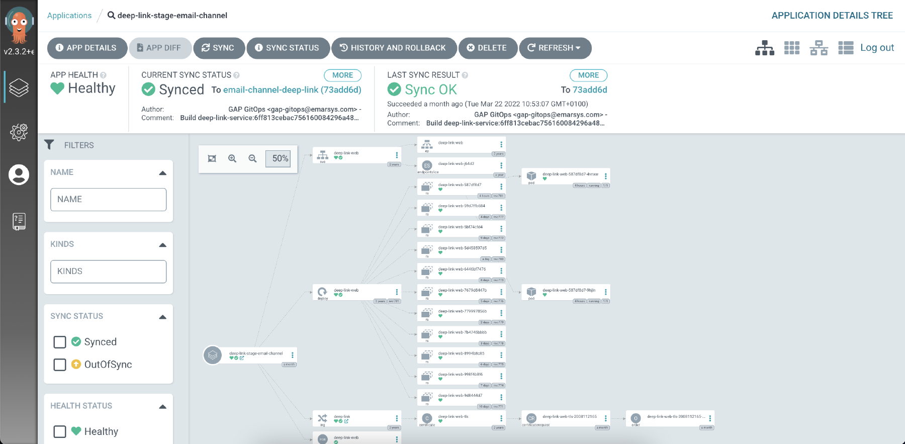 Argo application detailed view